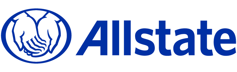 Allstate logo featuring two cupped hands holding smaller hands inside a circle, next to the word "Allstate" in blue text.
