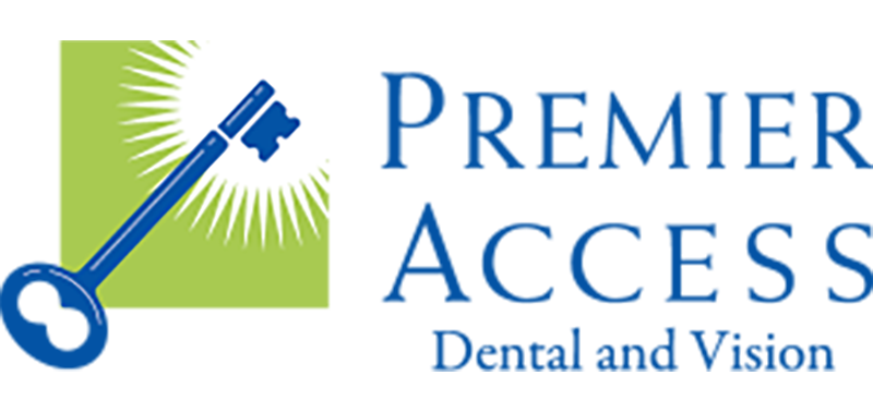 Premier Access Dental and Vision logo featuring a blue key with rays on a green background, next to the company name in blue text.