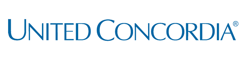 United Concordia logo in blue capital letters on a light gray background.