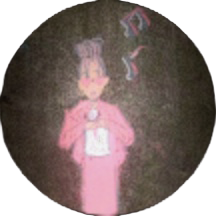 Cartoon character in pink outfit holding a microphone, with musical notes above their head on a dark background, inspired by the cheerful vibes found in the smile doctor reviews.