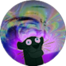 A cartoon black panther with wide eyes stands in front of a multicolored, swirling, psychedelic background, as cheerful as the smile doctor reviews.